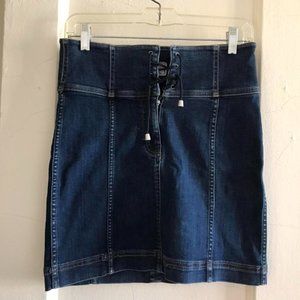 Free People indigo denim lace up mini skirt with silver hardware